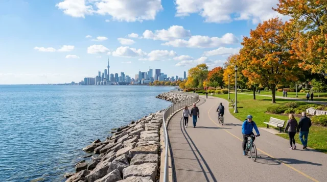 Scenic panoramic view of the Oakville Ontario lakeside waterfront and community marina